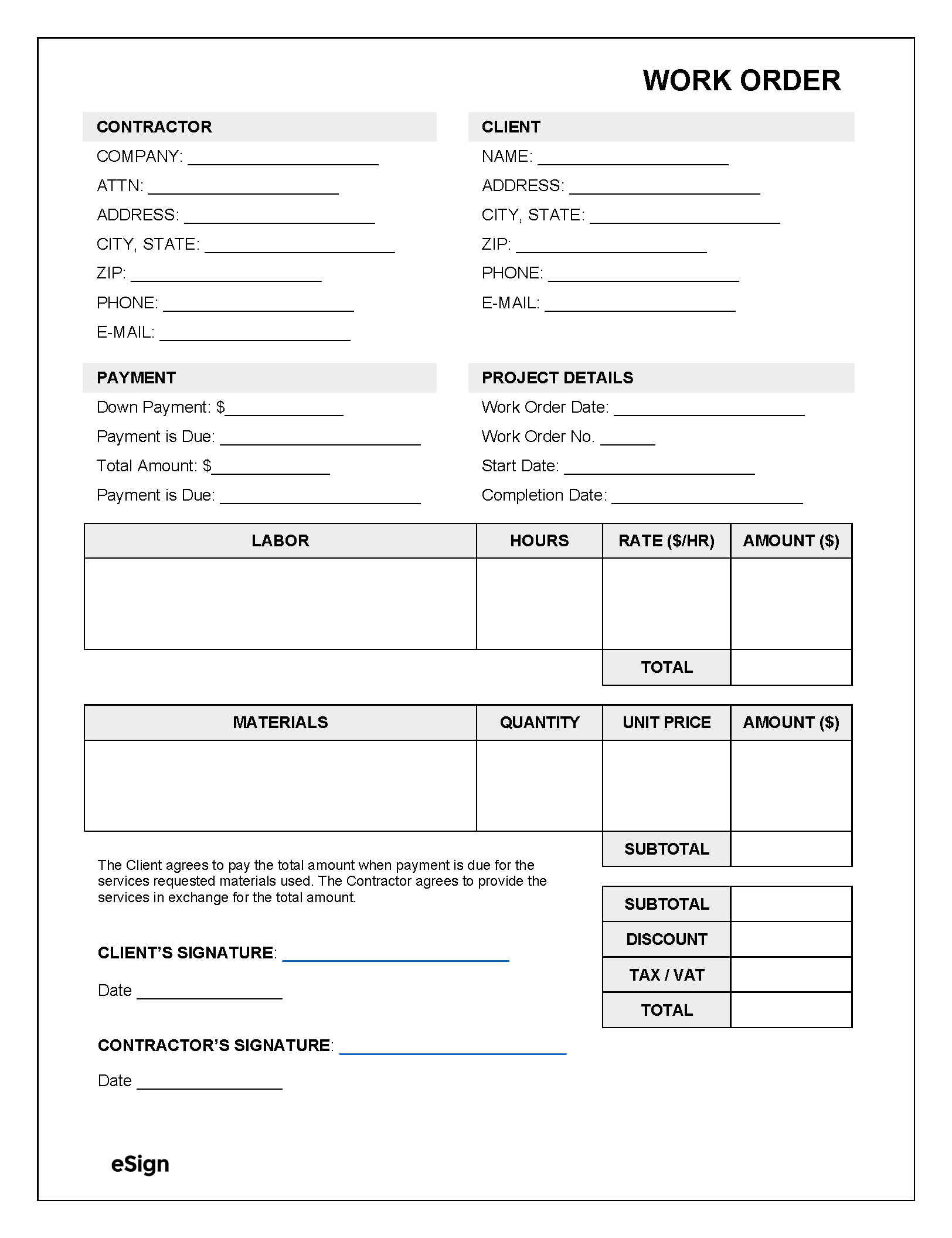 Free Work Order Templates (39) | Pdf | Word | Excel with Printable Labor Rate Shop Sign