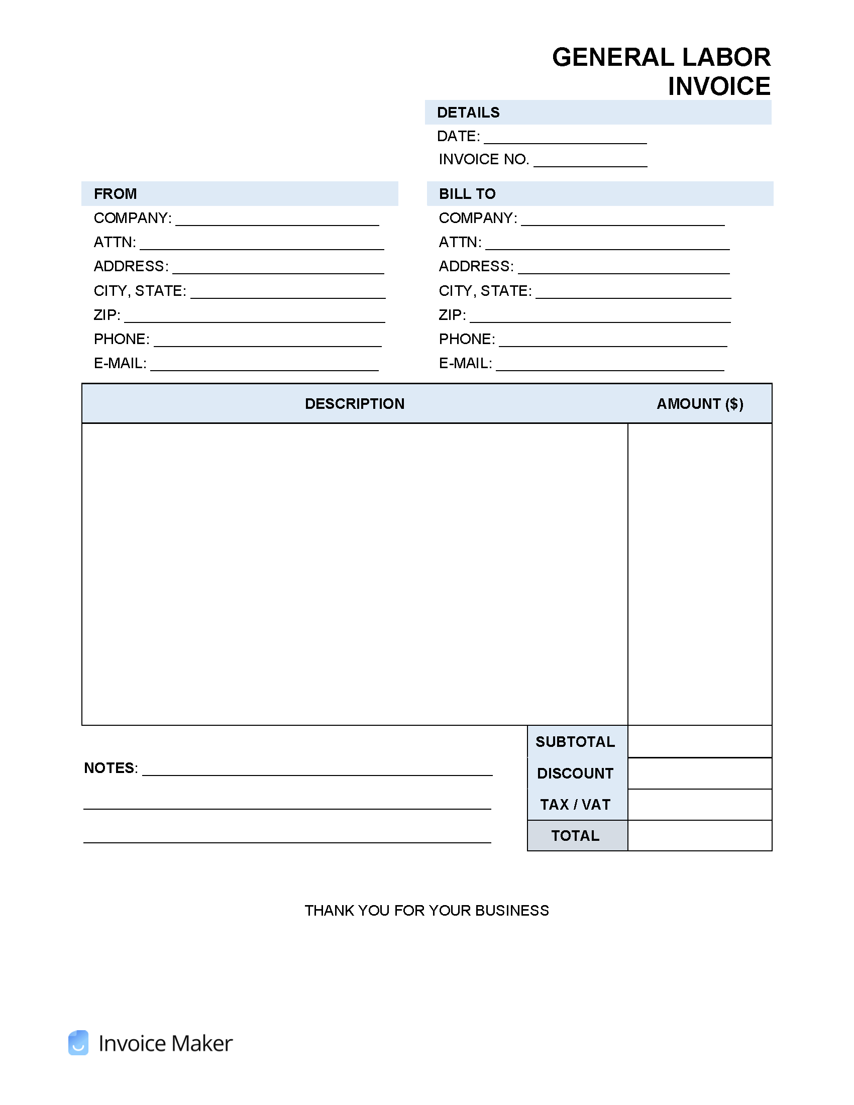General Labor Invoice Template | Invoice Maker within Printable Labor Invoice