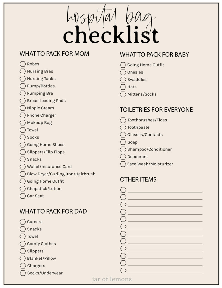 Hospital Bag Checklist Printable: What You Actually Need - Jar Of throughout Labor And Delivery Checklist Printable