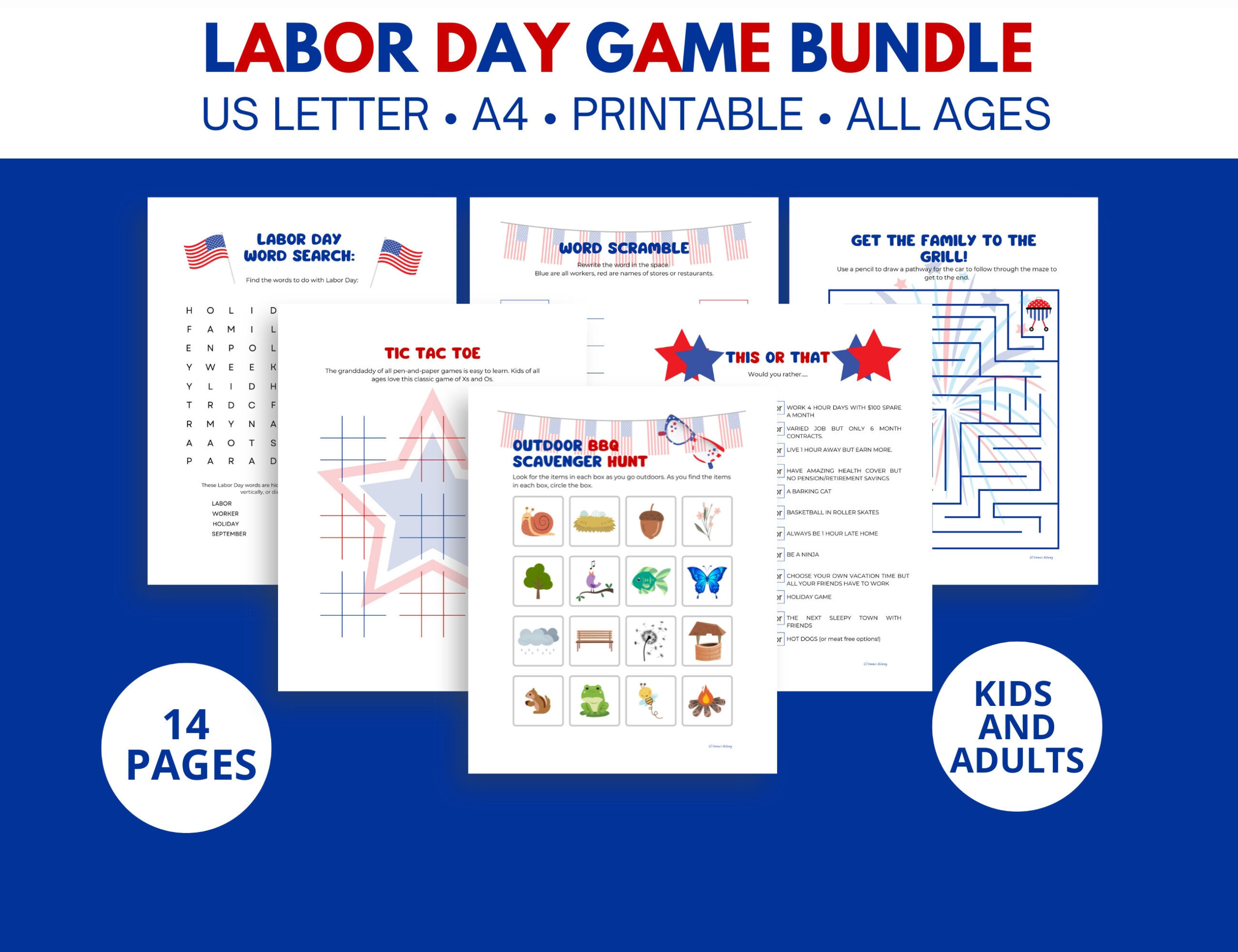 Labor Day Activities Printable Party Bundle For Kids And Adults intended for Free Printable Labor Day Games
