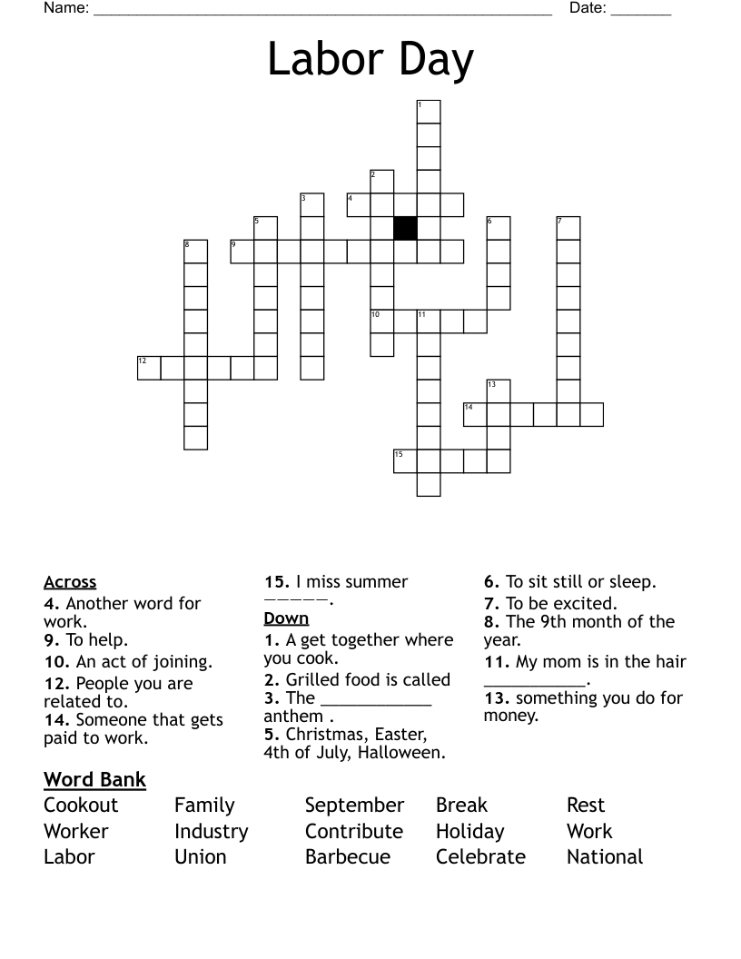 Labor Day Crossword - Wordmint within Printable Labor Day Crossword Puzzles
