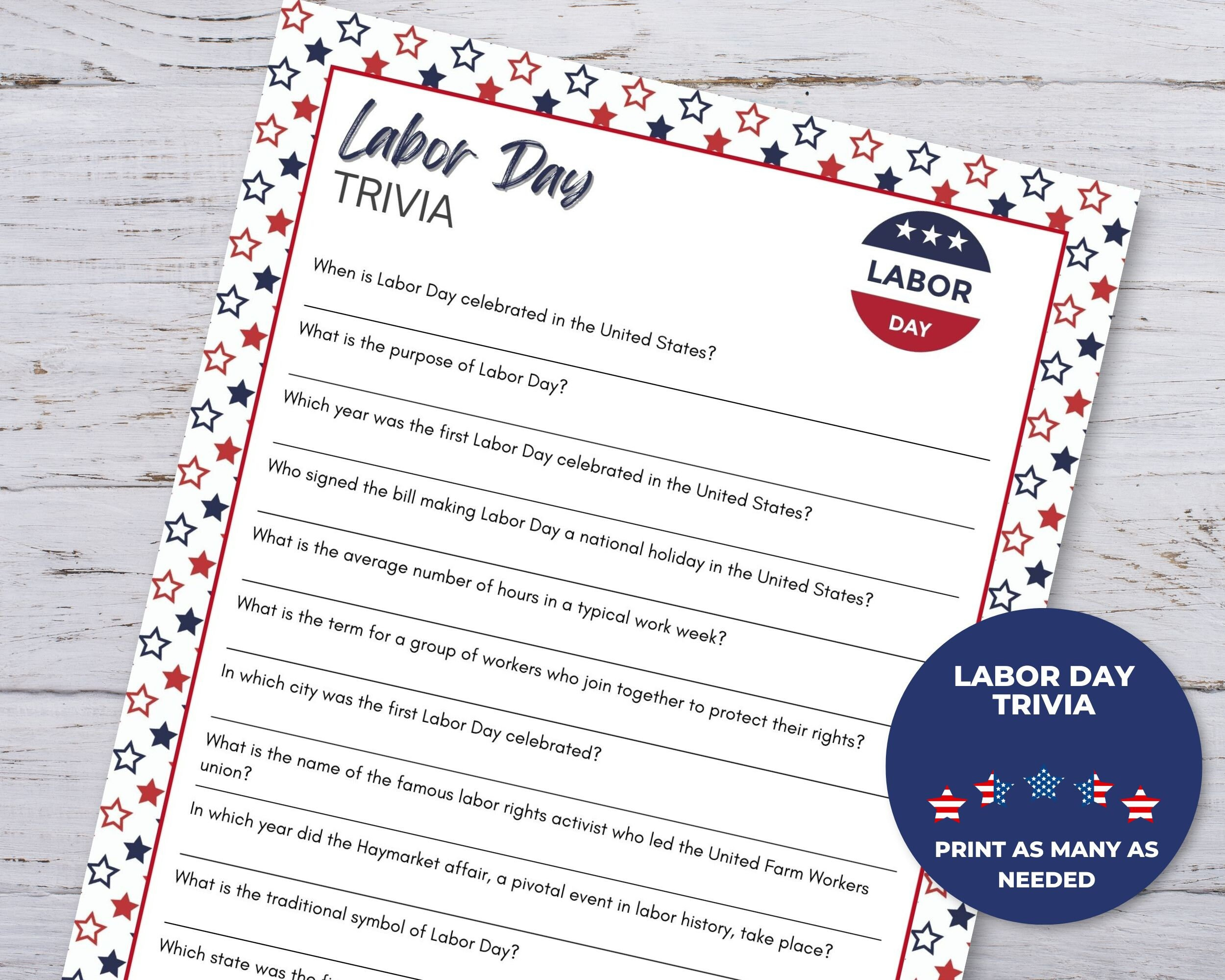 Labor Day Trivia, Printable Labor Day Party Games, Labor Day Games pertaining to Labor Day Trivia Printable