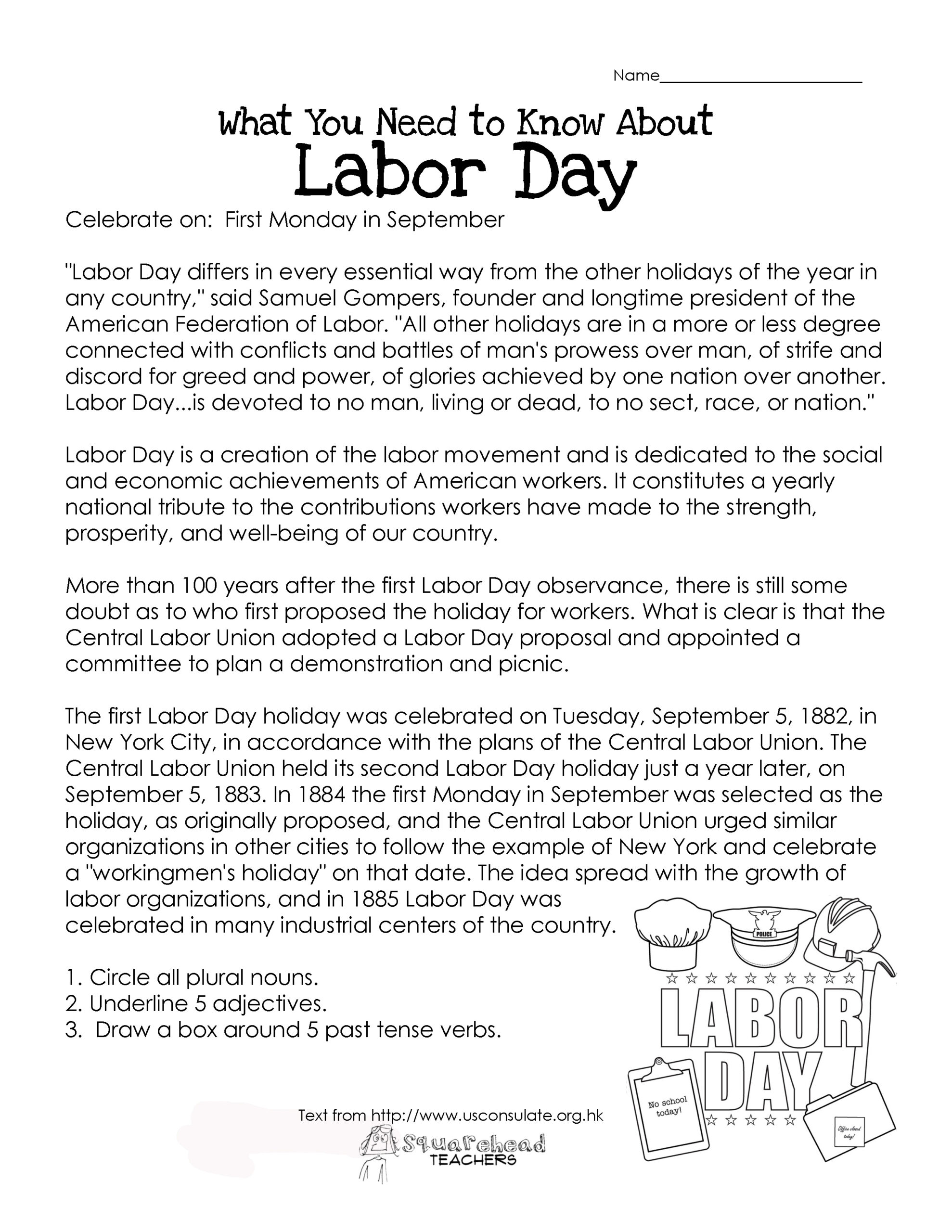 Labor Day- What You Need To Know (Free Worksheet!) | Squarehead throughout Printable Labor Day Activity Sheets