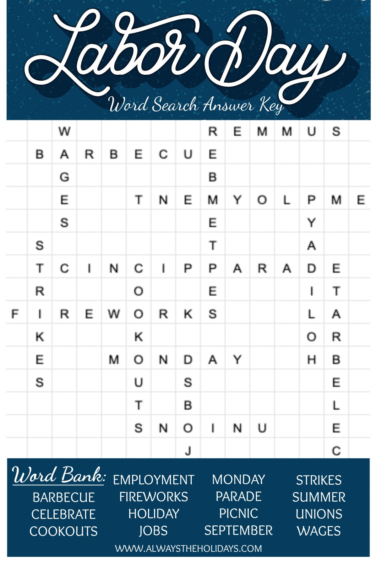 Labor Day Word Search Printable - Free Word Find &amp;amp; Answer Key with regard to Labor Day Crossword Puzzle Printable