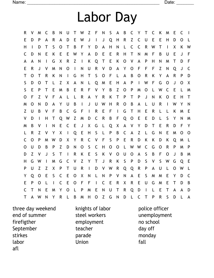 Labor Day Word Search - Wordmint for Printable Labor Day Crossword Puzzles
