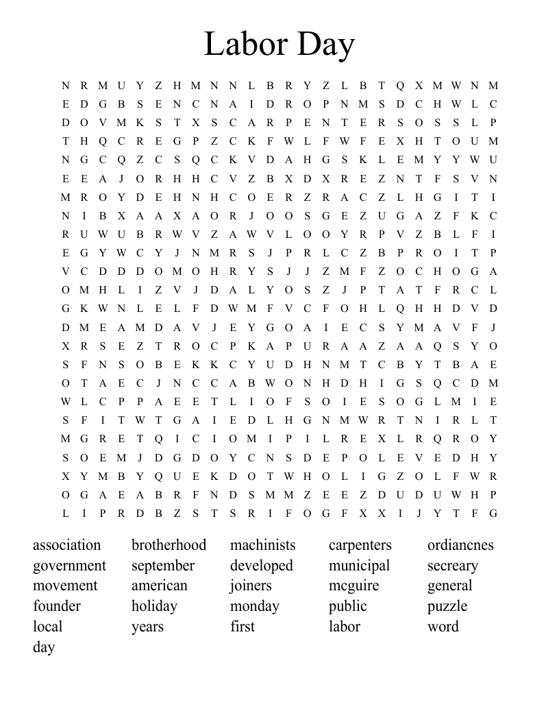 Labor Day Word Search - Wordmint in Labor Day Quiz Printable