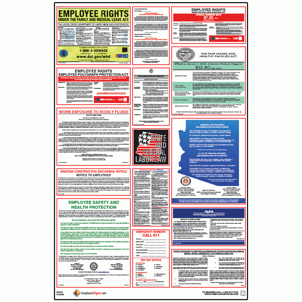 Labor Laws Poster - Arizona - Federal - Osha - English pertaining to Arizona Labor Law Posters Printable