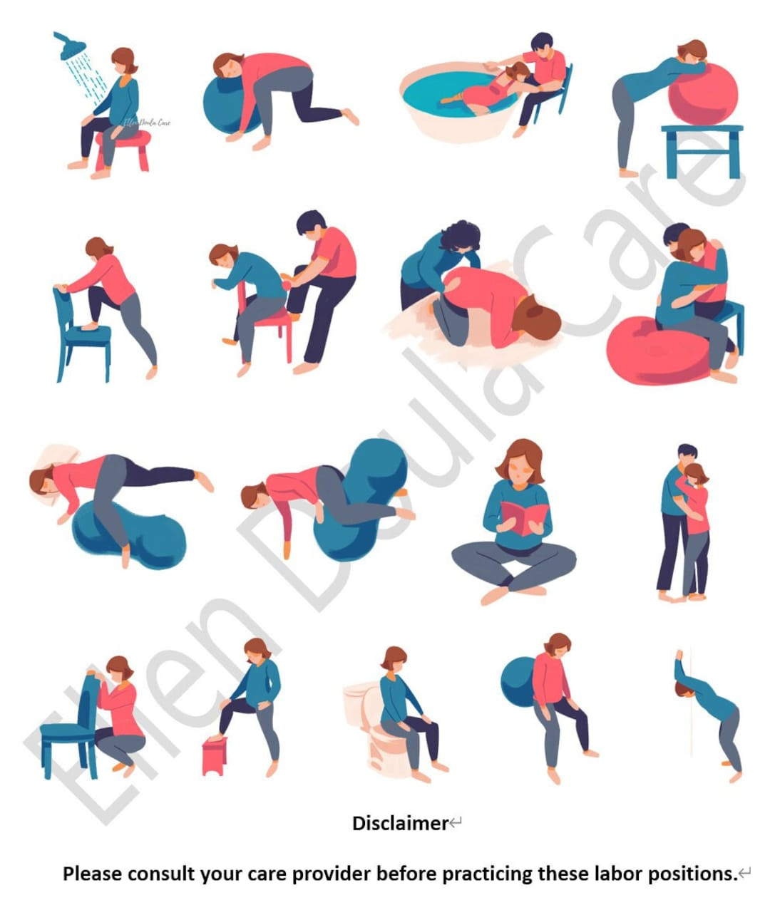 Labor Positions – Printable Single Page Handout – Childbirth pertaining to Printable Labor Positions