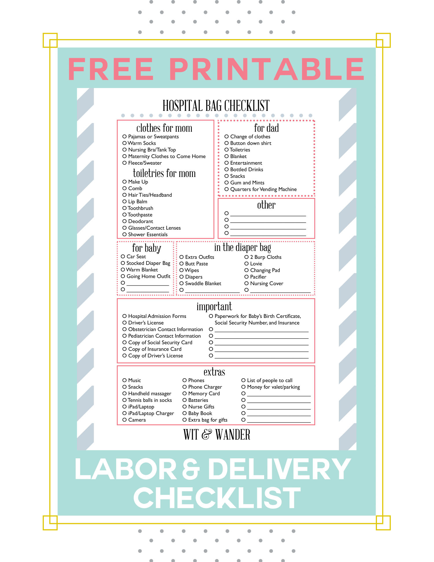 Printable Maternity Hospital Bag Checklist - Wit &amp;amp; Wander pertaining to Labor Bag Checklist Printable