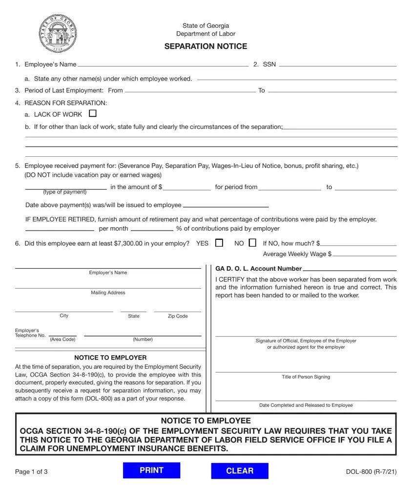 Separation Notice For Ga ≡ Fill Out Printable Pdf Forms Online in Georgia Department Of Labor Free Printable