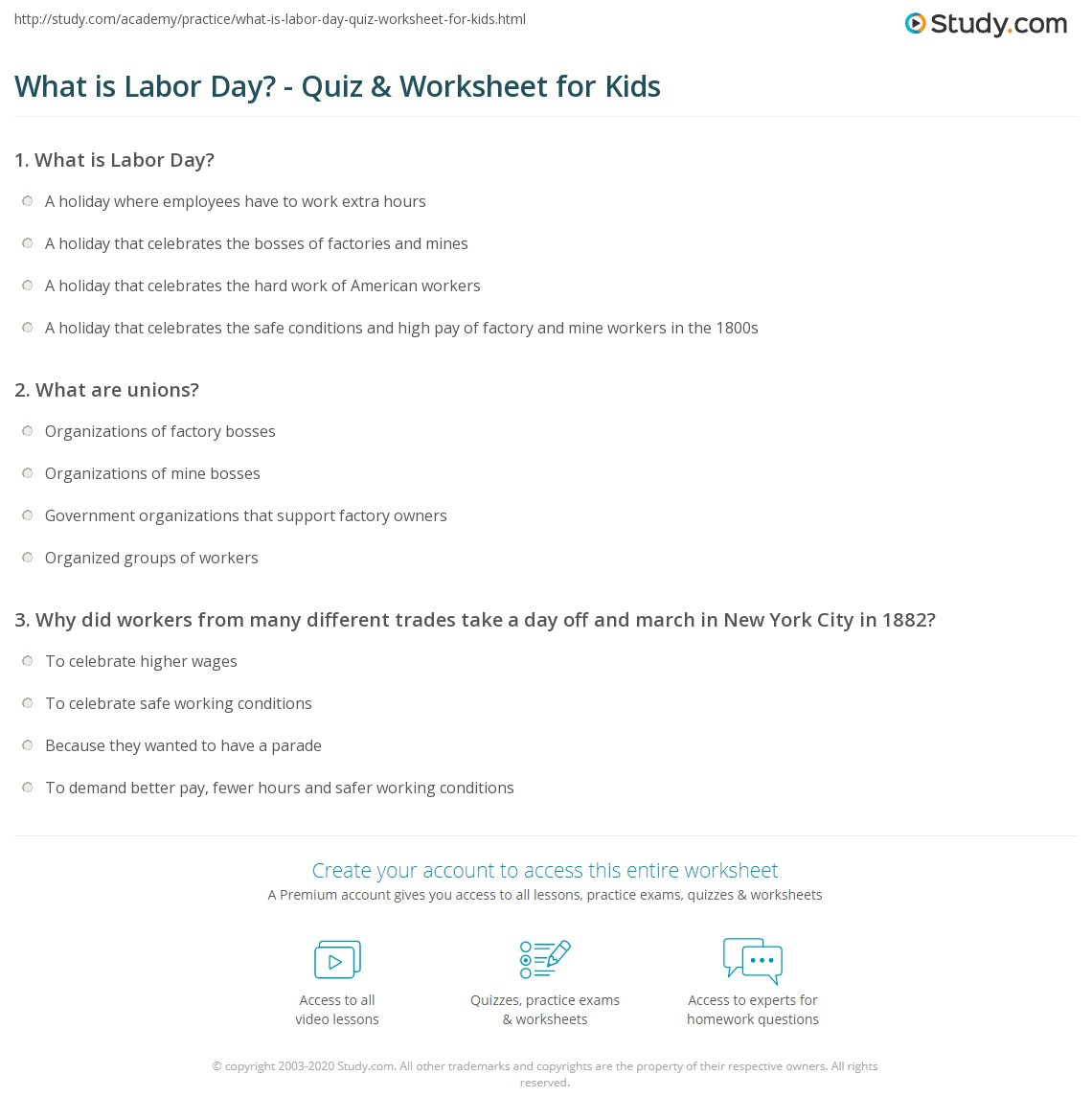 What Is Labor Day? - Quiz &amp;amp; Worksheet For Kids | Study within Labor Day Quiz Printable