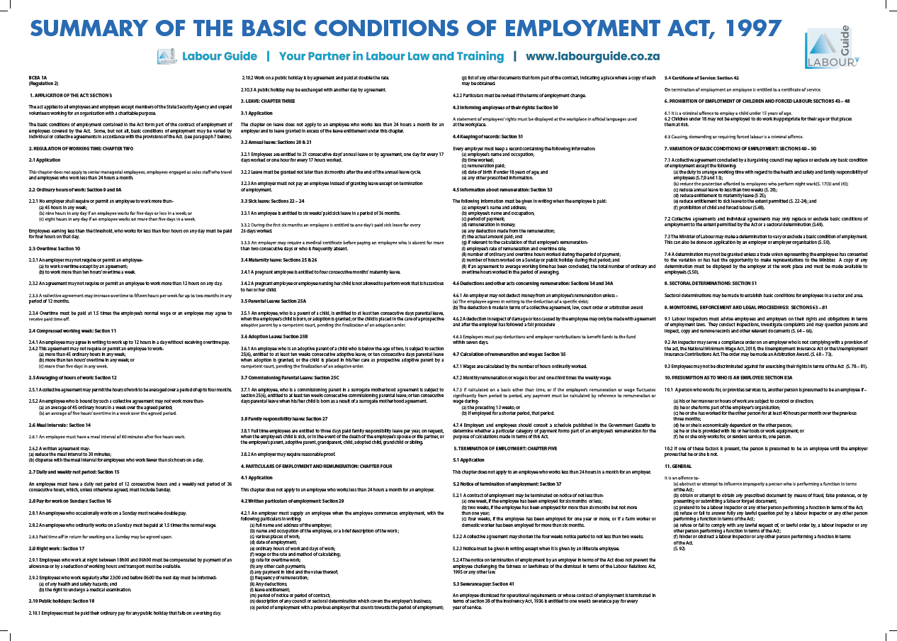 Workplace Display Posters - Labour Guide South Africa throughout Printable Labor Law Posters 2025 South Africa