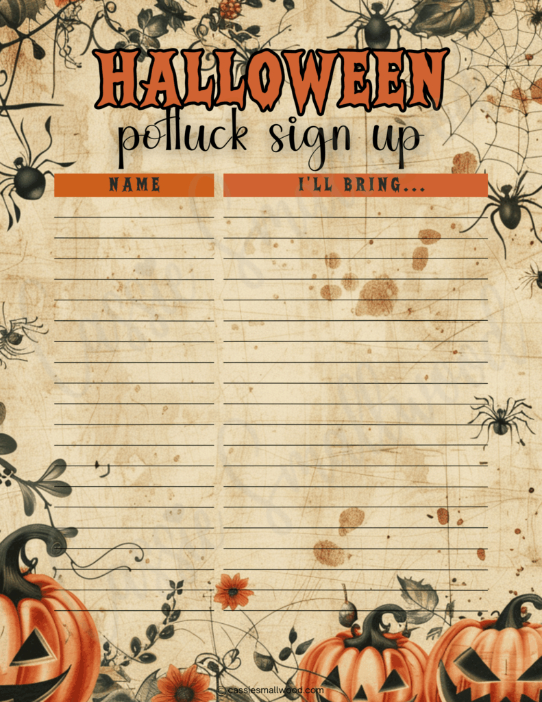 12 Cute Halloween Potluck Sign Up Sheets - Cassie Smallwood for Halloween Potluck Sign Up Sheet Printable