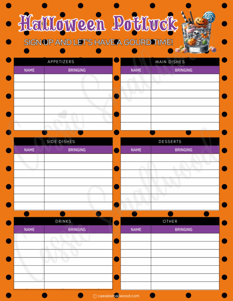 12 Cute Halloween Potluck Sign Up Sheets - Cassie Smallwood intended for Free Printable Halloween Sign Up Sheet