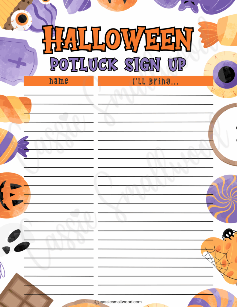 12 Cute Halloween Potluck Sign Up Sheets - Cassie Smallwood within Free Printable Halloween Potluck Sign Up Sheet