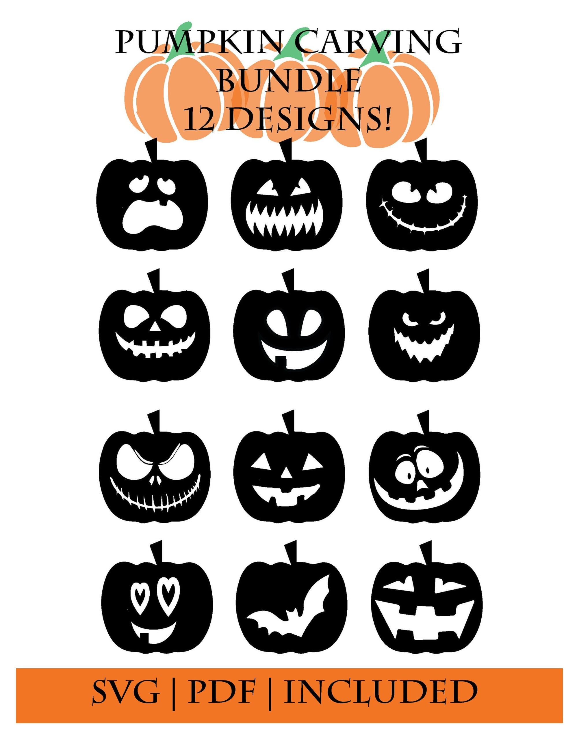 12 Pumpkin Carving Stencils Downloadable Printable With Pdf, Png pertaining to Printable Stencils For Pumpkin Carving