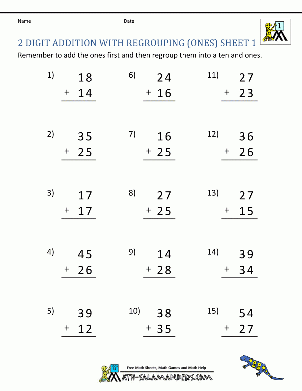 2 Digit Addition Worksheets throughout Column Addition Worksheet Printable