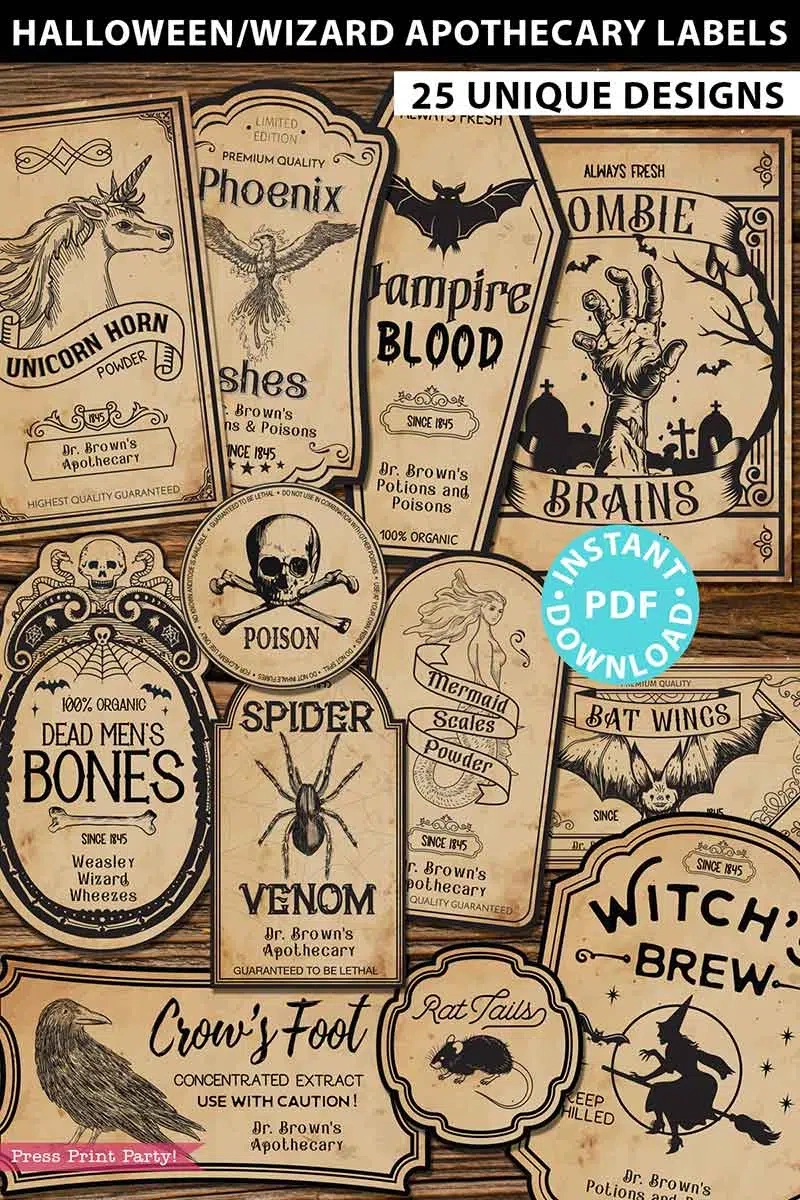 25 Halloween Labels For Bottles / Apothecary Printables regarding Printable Halloween Label