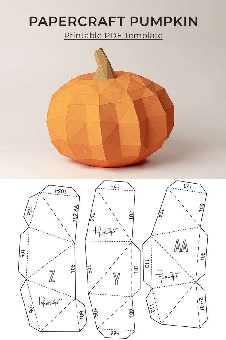 3D Paper Pumpkin Template – Low Poly Papercraft For Fall intended for Printable 3d Paper Pumpkin Templates