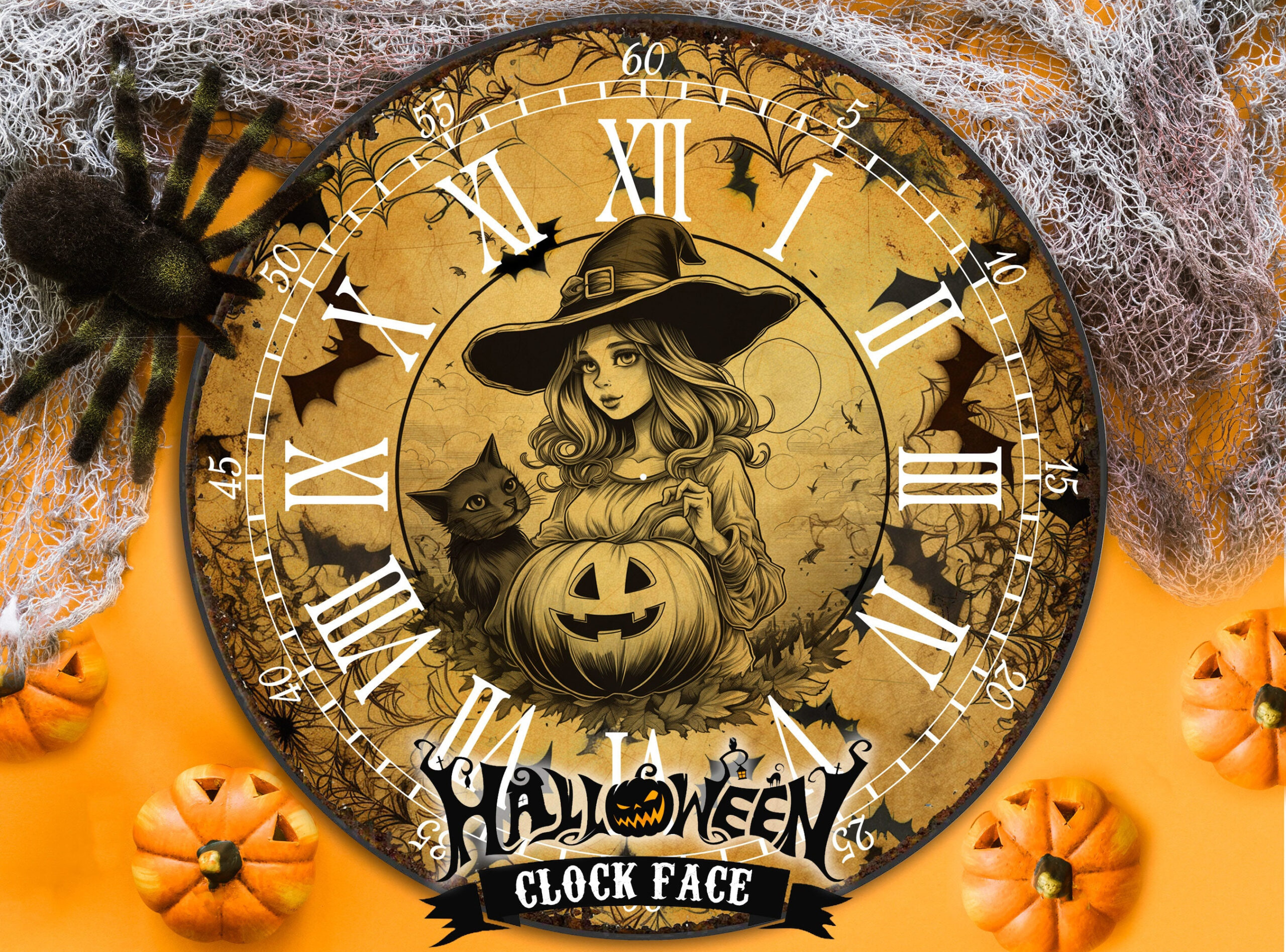 5 Halloween Clock Faces Png - 15&amp;quot;, 12&amp;quot;, 10&amp;quot;, 8&amp;quot;, 4&amp;quot; Digital inside Printable Halloween Clock Face