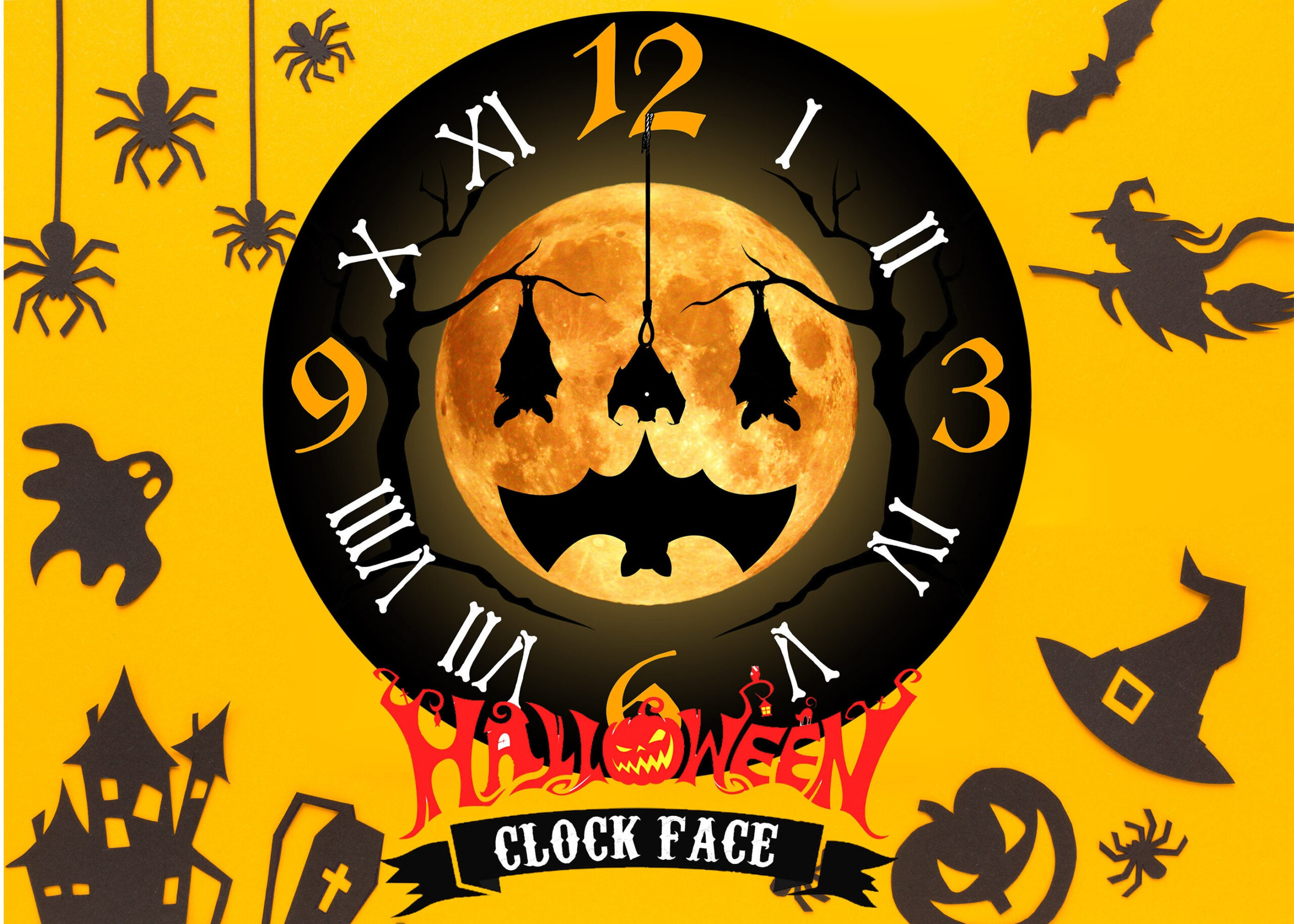 5 Halloween Moon Clock Face - Ø15&amp;quot;,12&amp;quot;,10&amp;quot;,8&amp;quot;,4&amp;quot; Digital Printable intended for Printable Halloween Clock Face