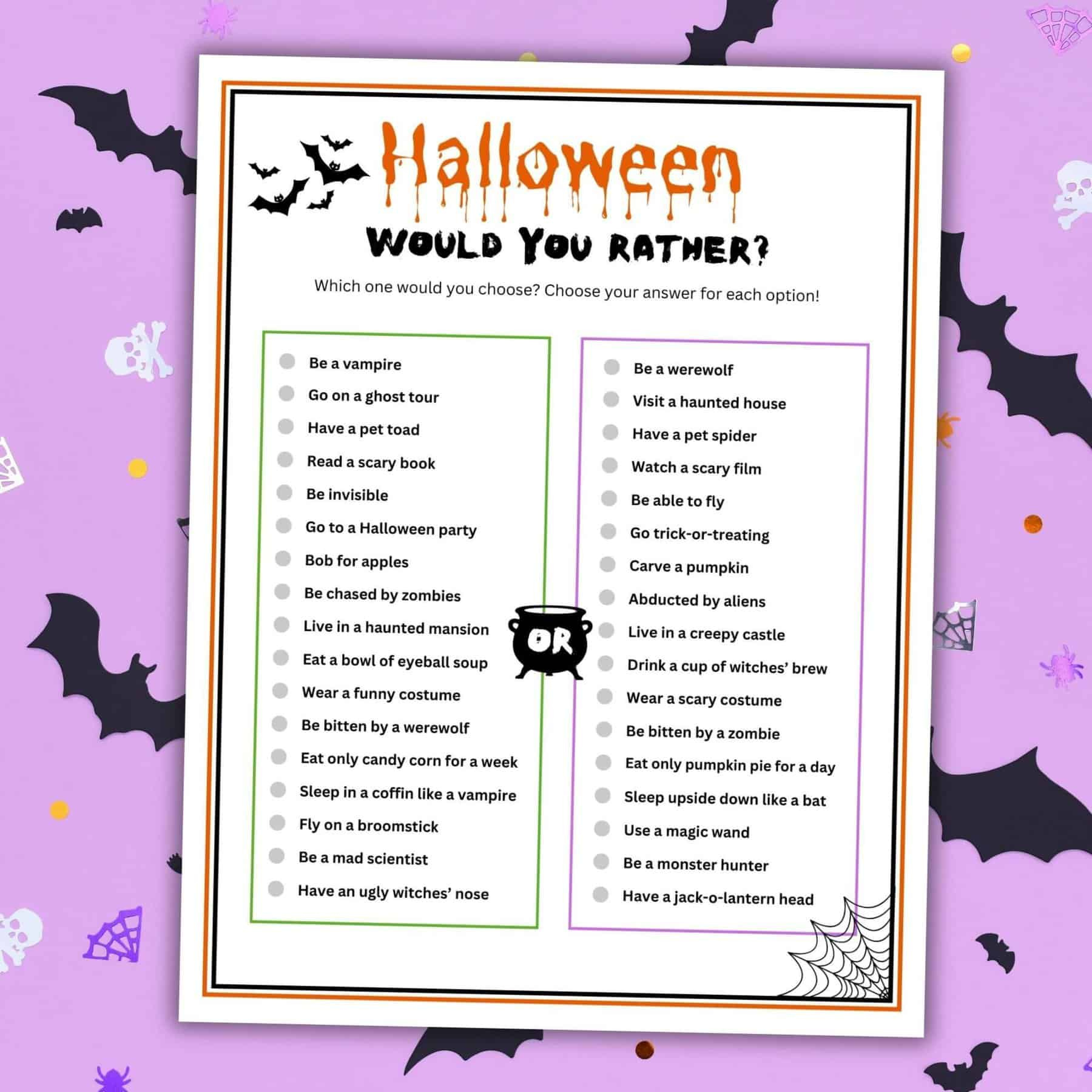 50 Halloween Would You Rather Questions within Halloween Would You Rather Printable