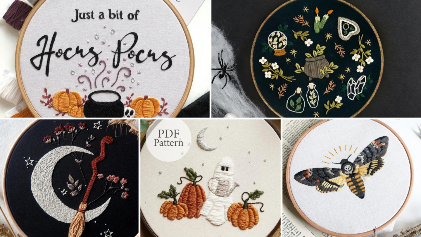 9 Witchy Embroidery Patterns For Halloween [4 Free] - in Printable Halloween Embroidery Patterns