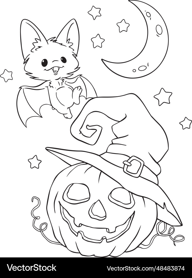 Bat Und Kürbis - Halloween Färbung Seite Vektorbild regarding Printable Halloween Coloring Pages Bats