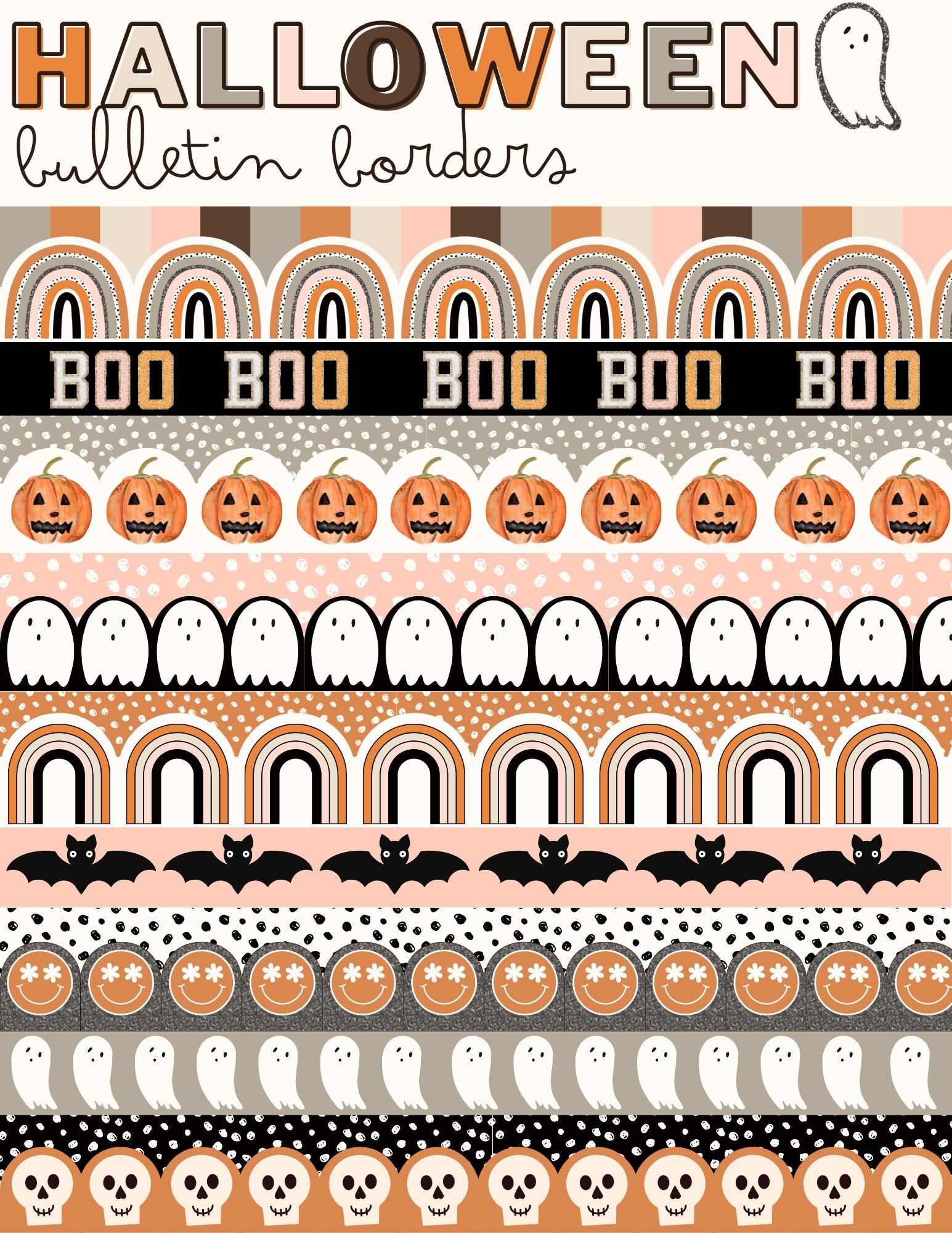 Boho Halloween Bulletin Board Borders - Etsy Australia throughout Printable Halloween Bulletin Board Borders