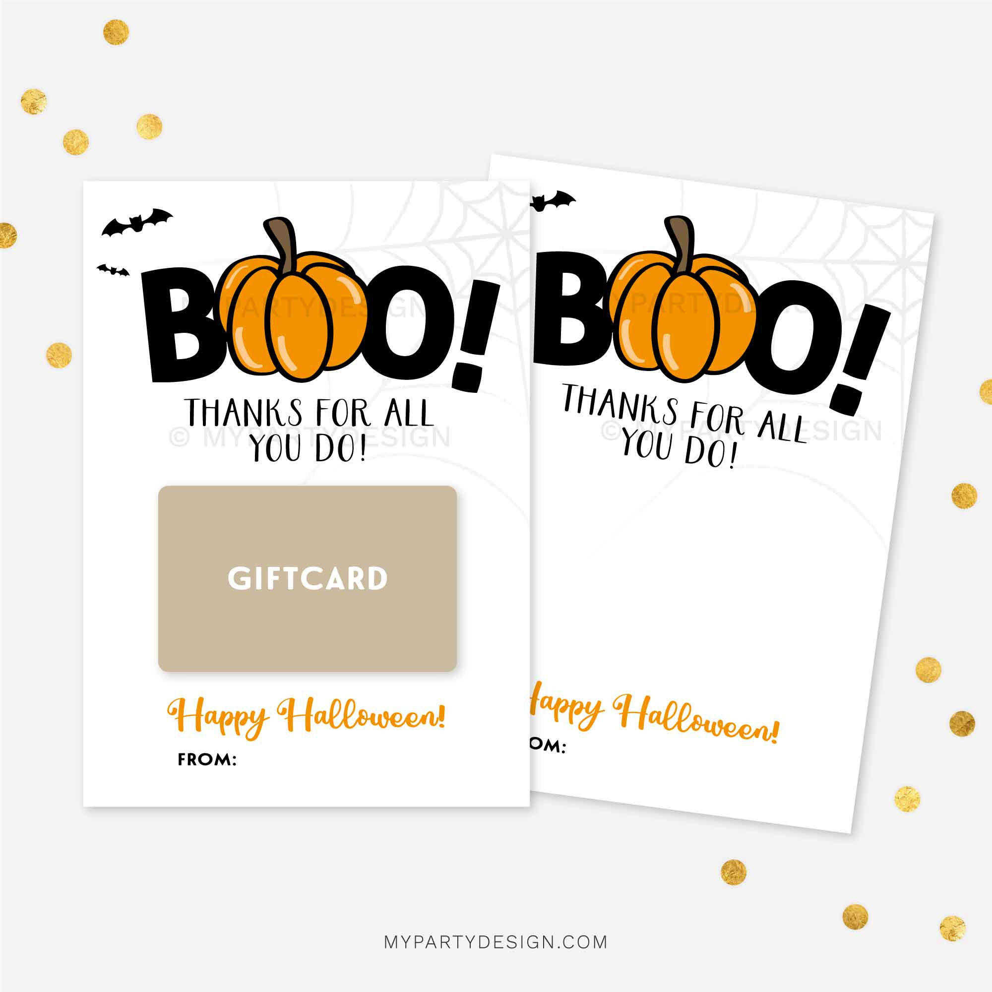 Boo Thanks Halloween Gift Card Holder, Printable Pdf - My Party Design regarding Free Printable Halloween Thank You Cards