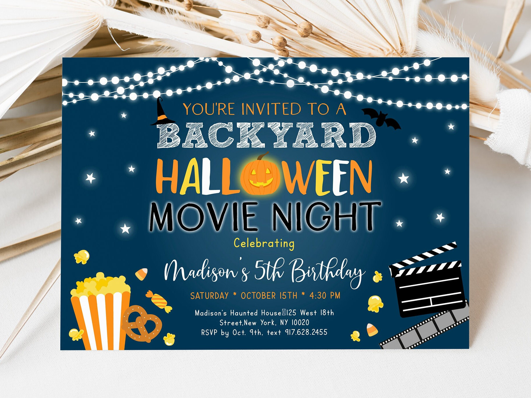 Buy Editable Halloween Backyard Movie Night Invitation, Movie in Printable Halloween Movie Night Invitations