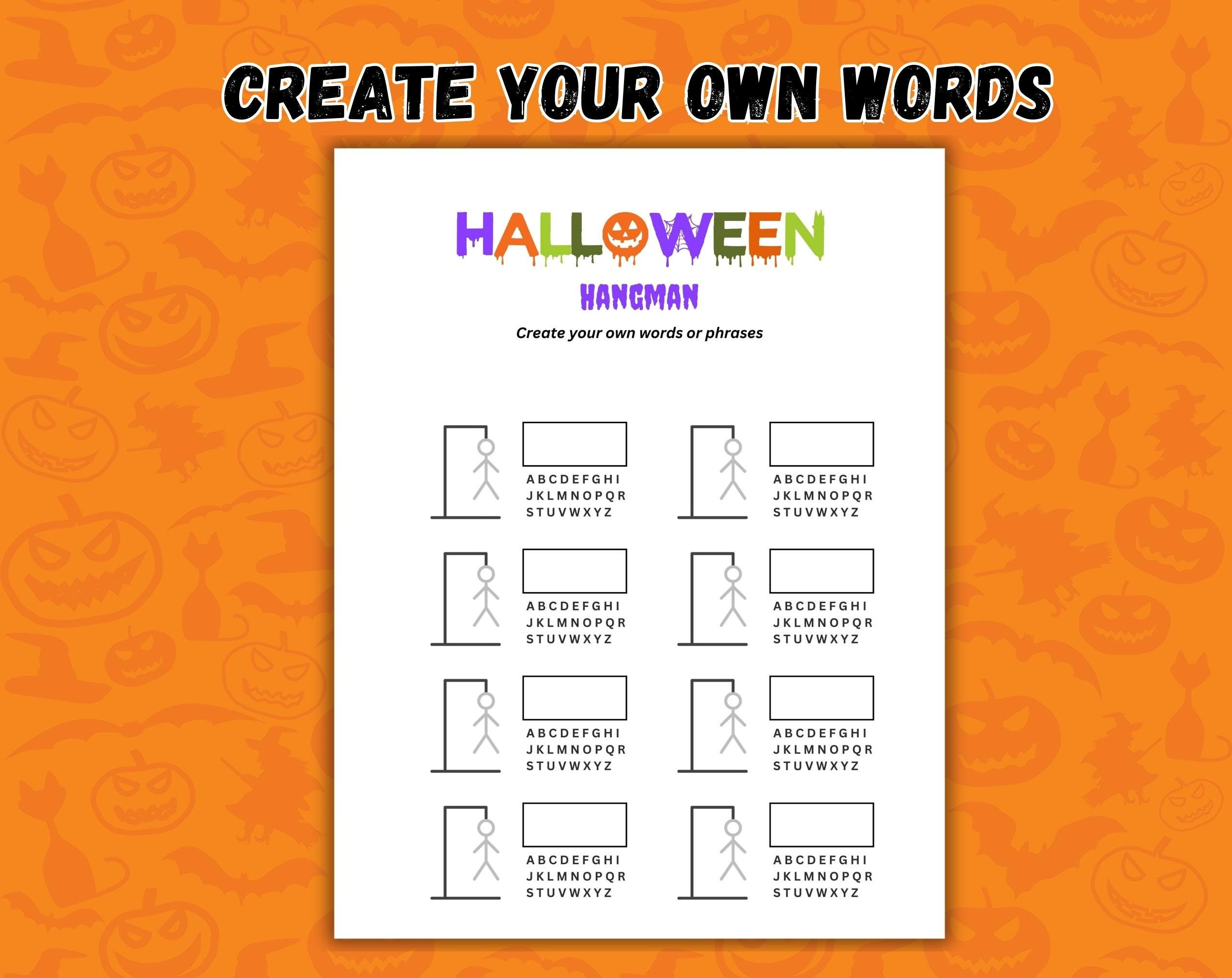 Buy Printable Halloween Hangman | Halloween Activity For Kids And with Printable Halloween Hangman Words