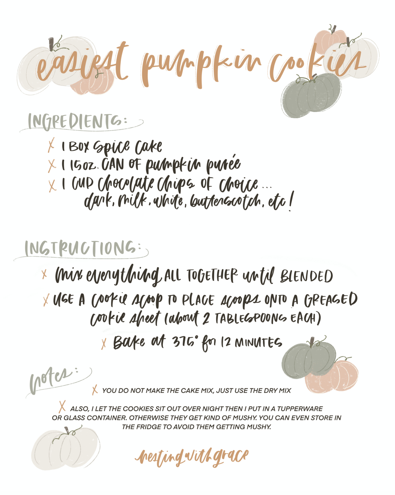 Carrot Walnut Pumpkin Chocolate Chip Cookies with Printable Pumpkin Cookie Recipe