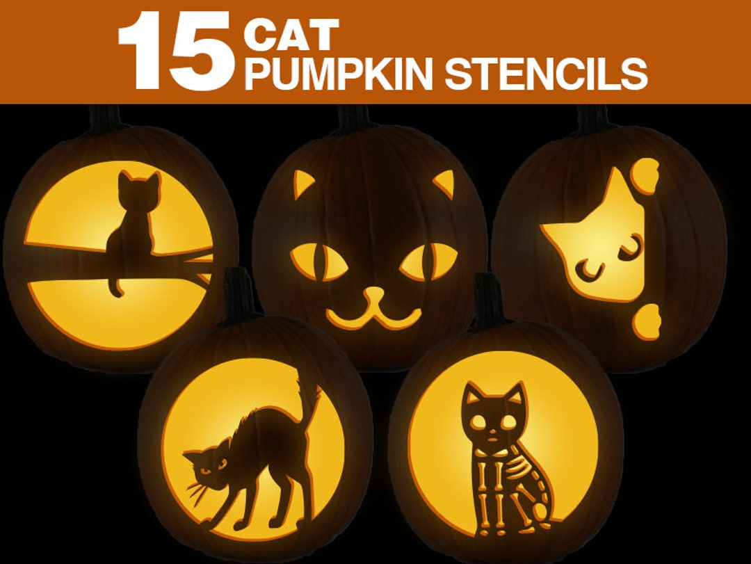 Cat Pumpkin Stencils || Printable Cat Pumpkin Carving Stancils Set in Printable Easy Cat Pumpkin Stencil