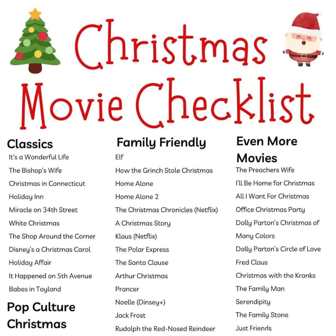 Christmas Movie Checklist Printable (Digital Download) - Etsy for Christmas Movie List Printable