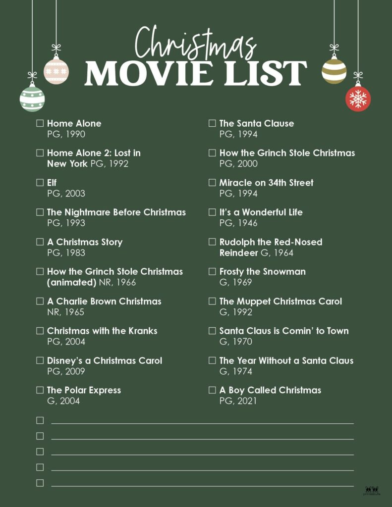 Christmas Movie Lists | Printabulls within Printable Christmas Movie List