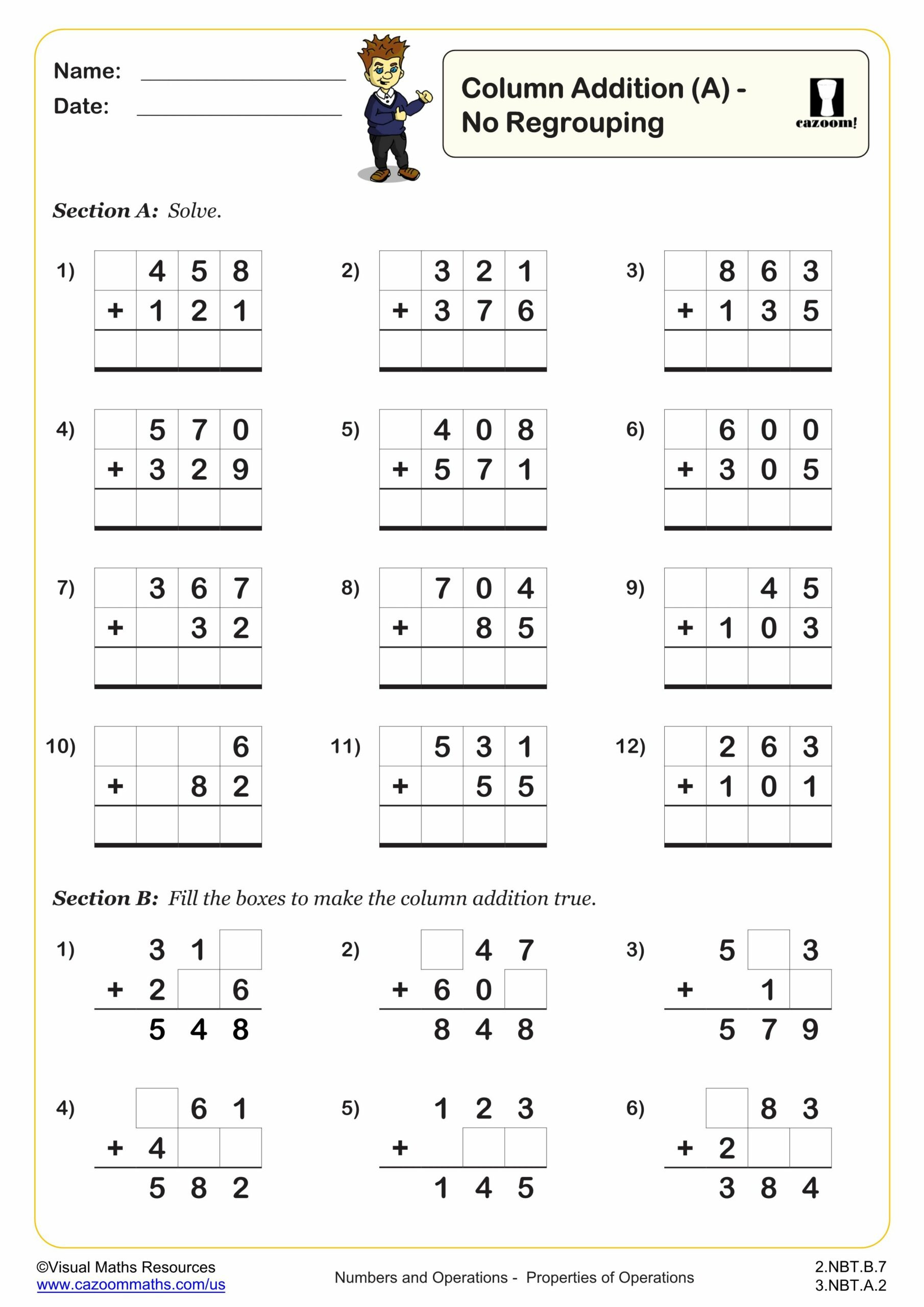 Column Addition (A) Worksheet | 2Nd Grade Addition Worksheets throughout Column Addition Worksheet Printable