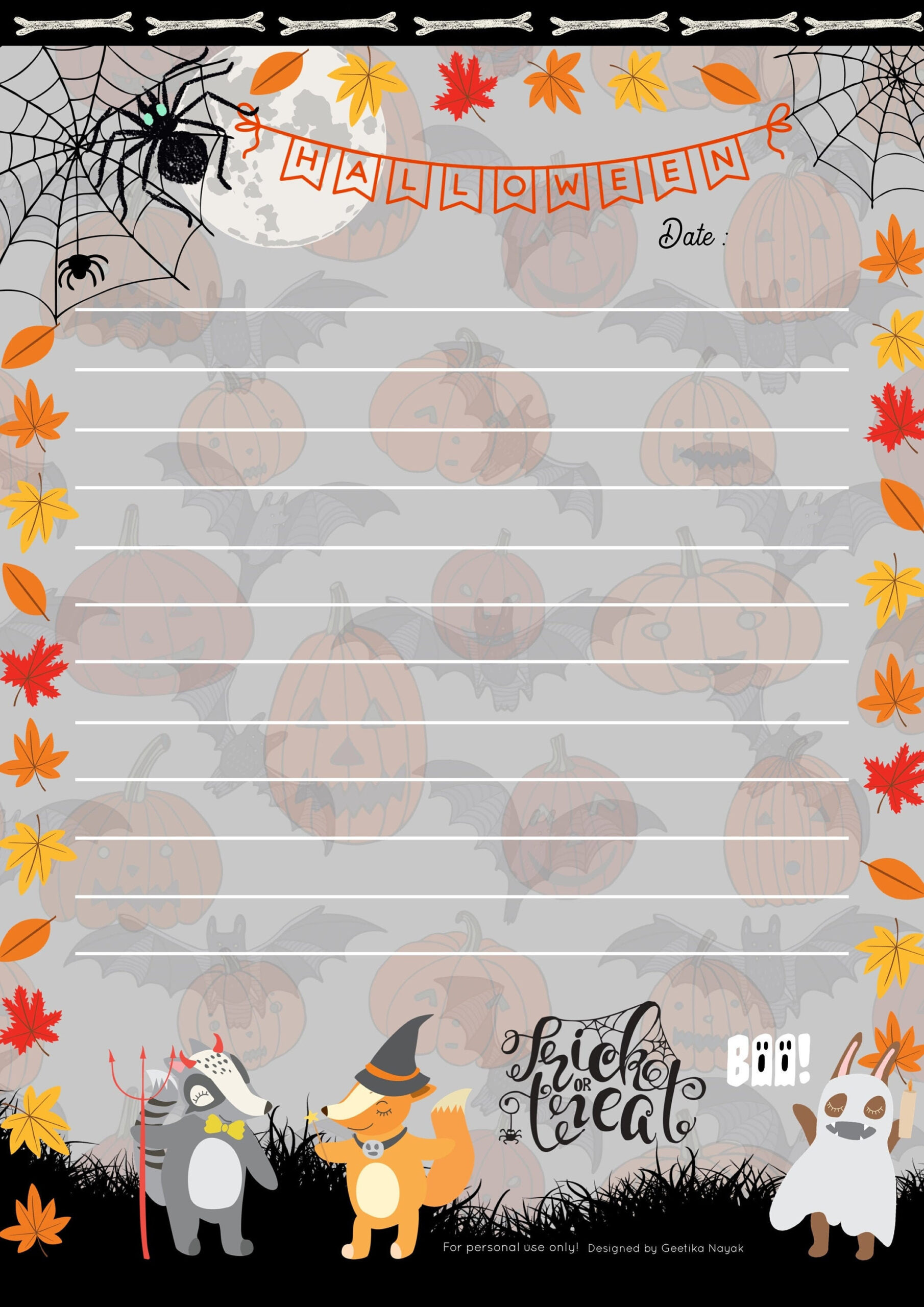 Cute Halloween Printable Stationery - Etsy Uk intended for Printable Halloween Stationary