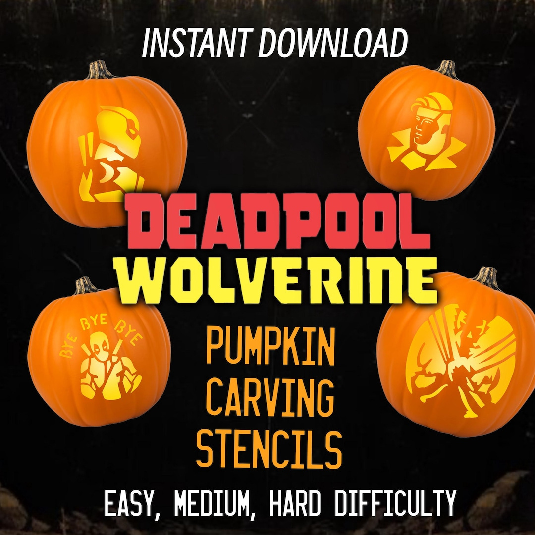 Deadpool Wolverine Pumpkin Carving Stencils - 8 Pack Instant inside Deadpool Pumpkin Stencil Printable