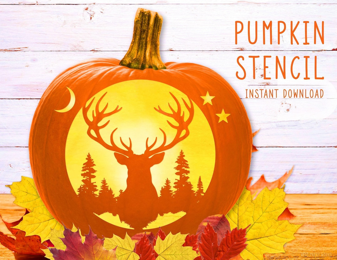 Deer Pumpkin Stencil, Deer Pine Trees Printable Stencil, Jack O inside Deer Pumpkin Stencil Printable