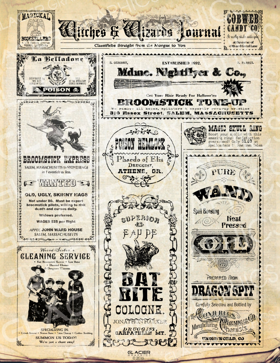 Digital Halloween Witch Newspaper Ads Halloween Newpaper Printable Collage  Sheet Clip Art Scrapbooking Witch And Wizard Newspaper Ads - Etsy with regard to Printable Halloween Newspaper