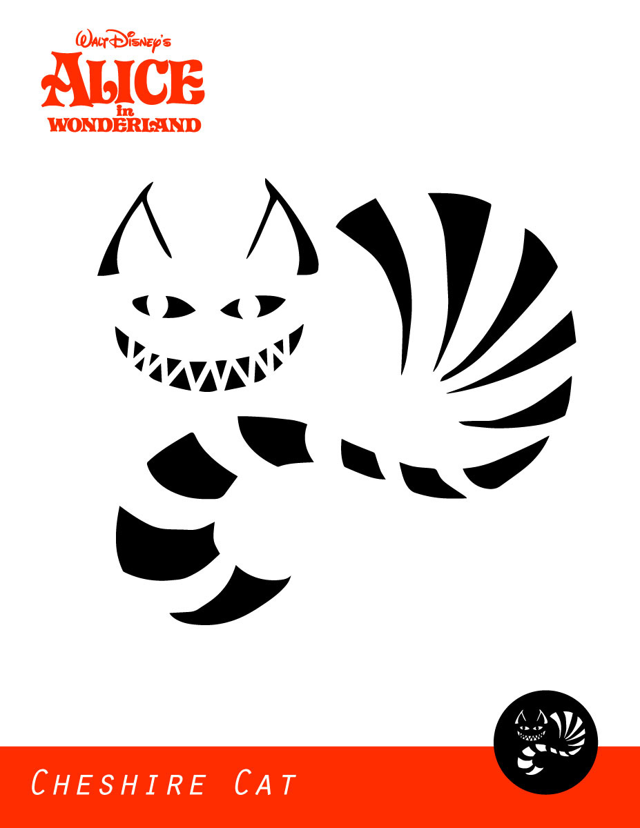 Disney: Alice In Wonderland: Cheshire Cat (Free Pumpkin Stencil with Printable Alice In Wonderland Pumpkin Stencil