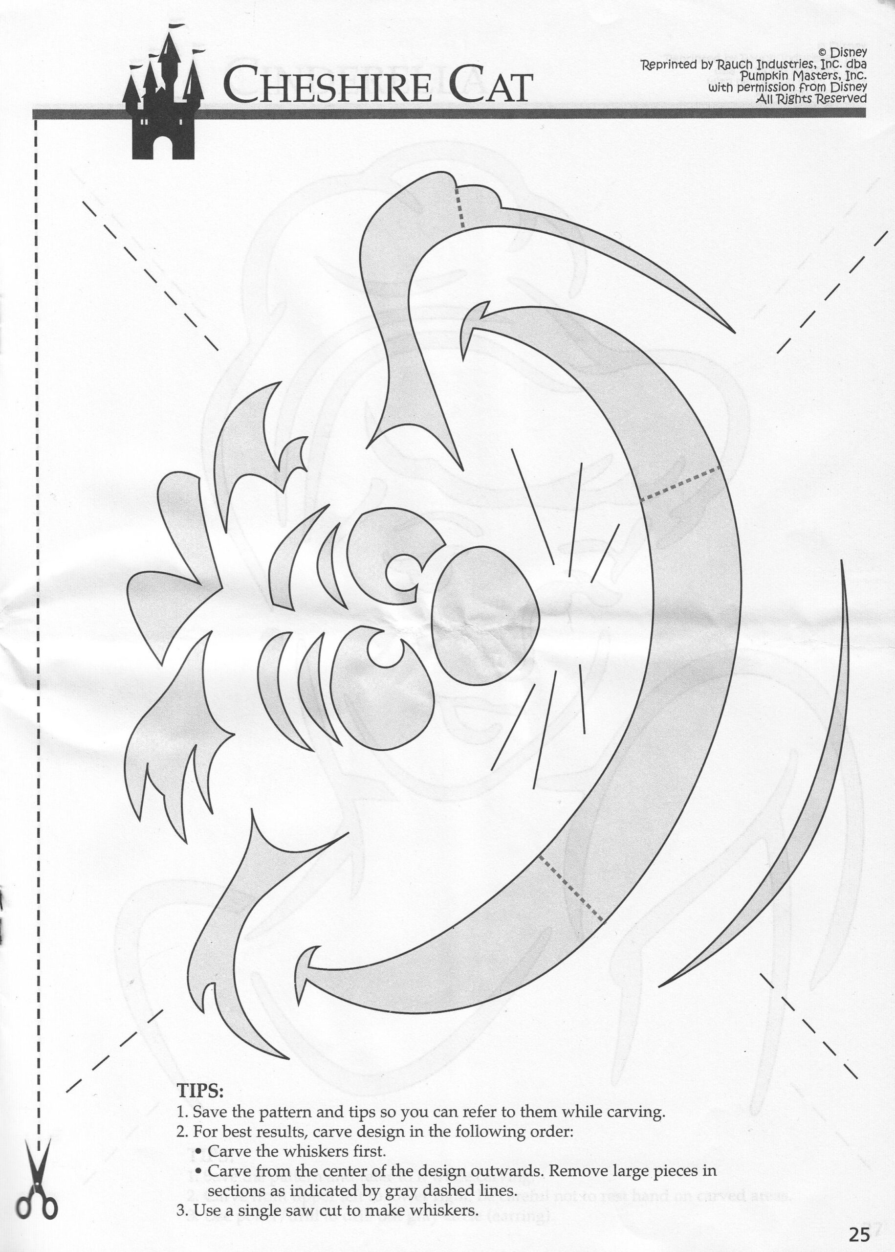 Disney: Alice In Wonderland: Cheshire Cat (Free Pumpkin Stencil with Printable Cheshire Cat Pumpkin Stencil