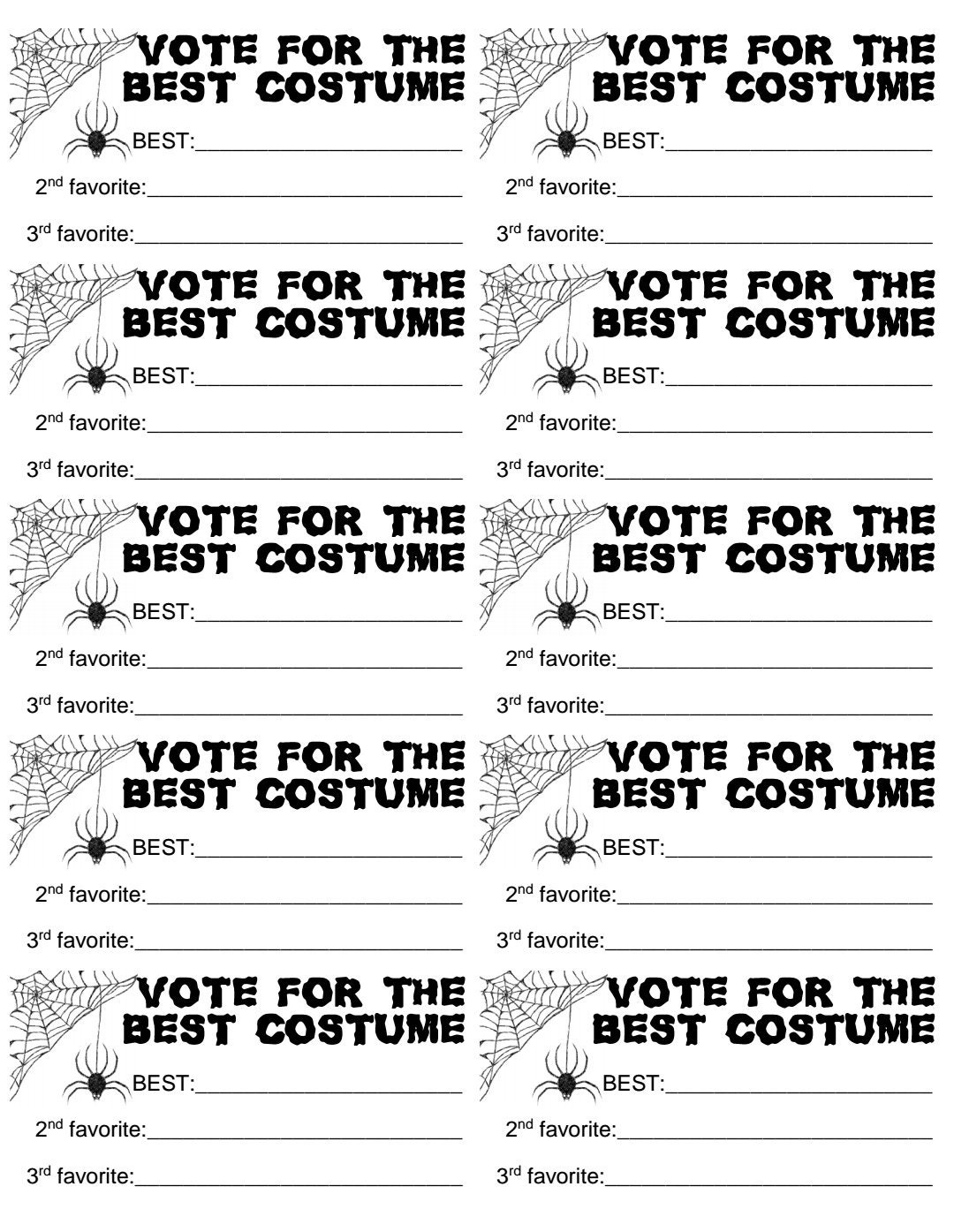 Downloadable Halloween Costume Contest Voting Ballot Ballots Vote throughout Printable Halloween Costume Voting Ballots