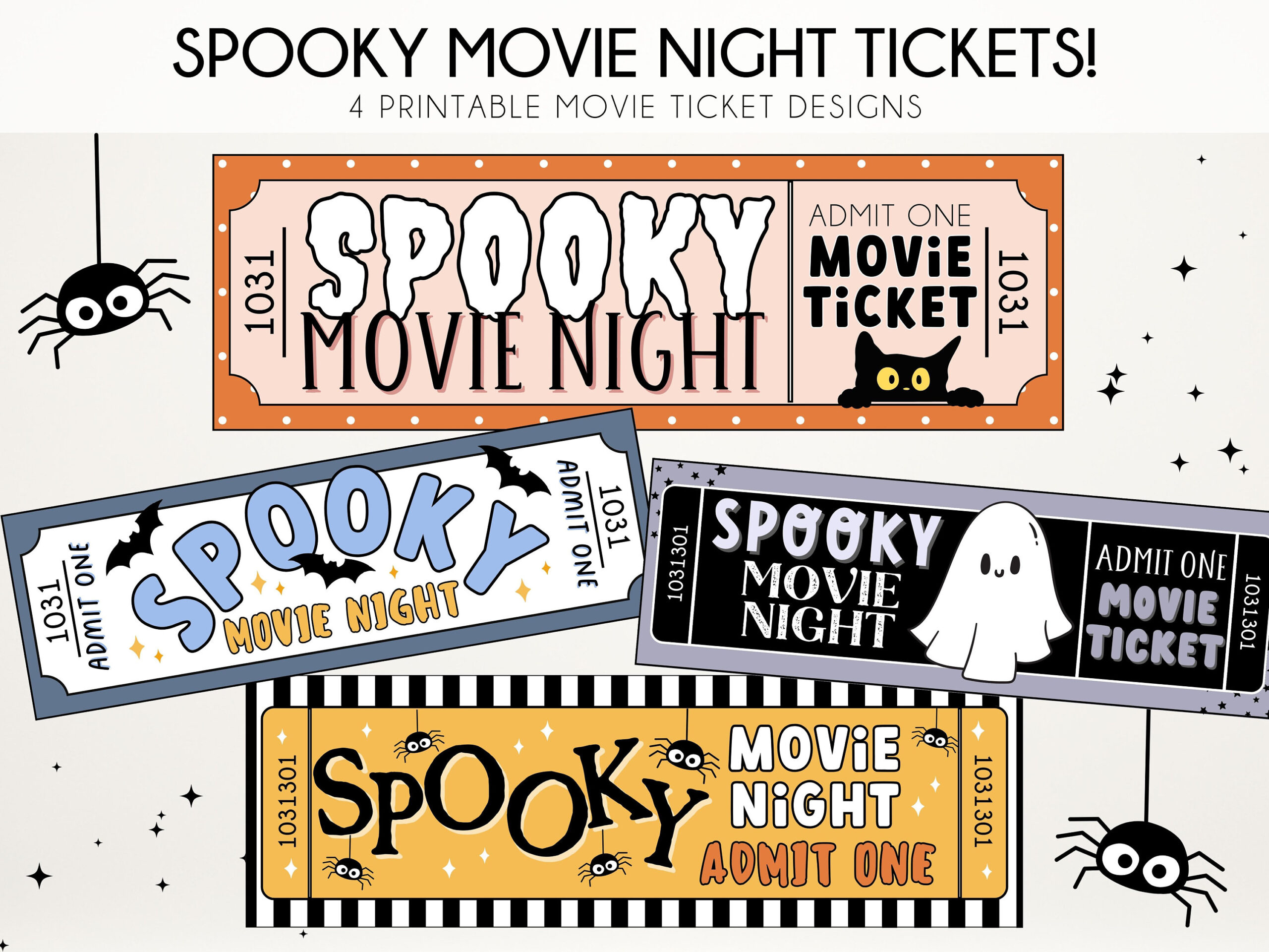 Druckbare Gruselige Kino Nacht Tickets | Halloween Movie Night for Printable Halloween Tickets