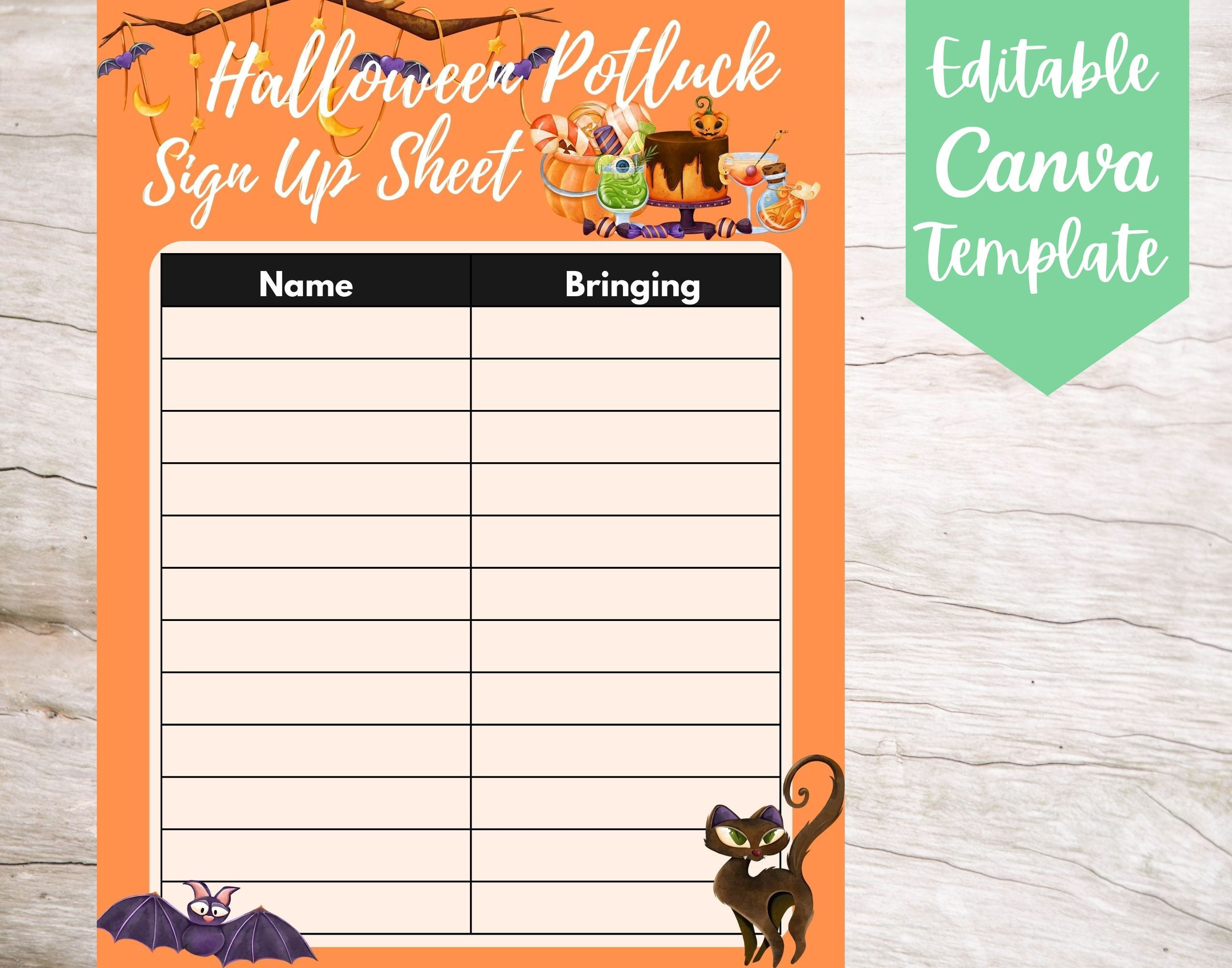 Editable And Printable Halloween Potluck Sign Up Sheet Template with regard to Halloween Potluck Sign Up Sheet Printable
