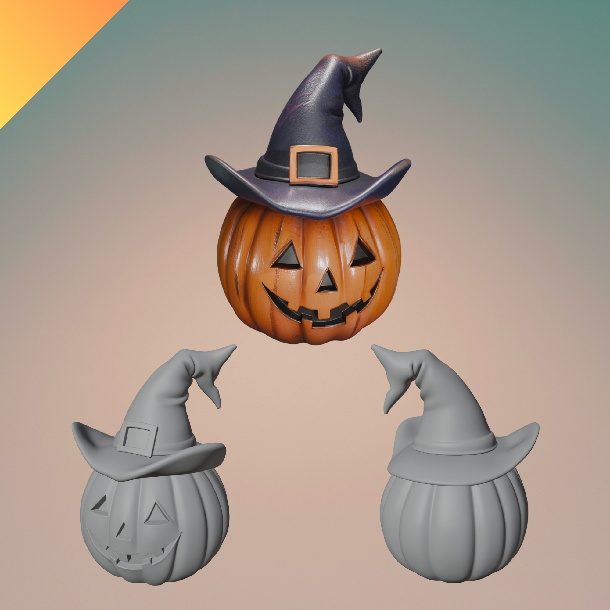 🎃 Kürbis Mit Hexenhut - Niedliche Halloween Dekoration 3D Druck within Free 3D Printable Halloween Decorations