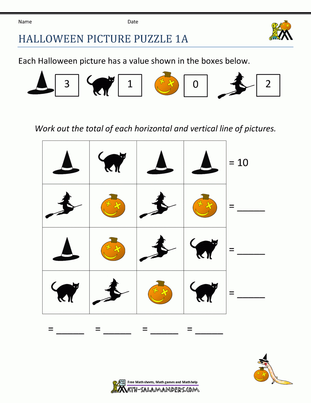 First Grade Math Worksheets Halloween within Free Printable Halloween Worksheets 1st Grade