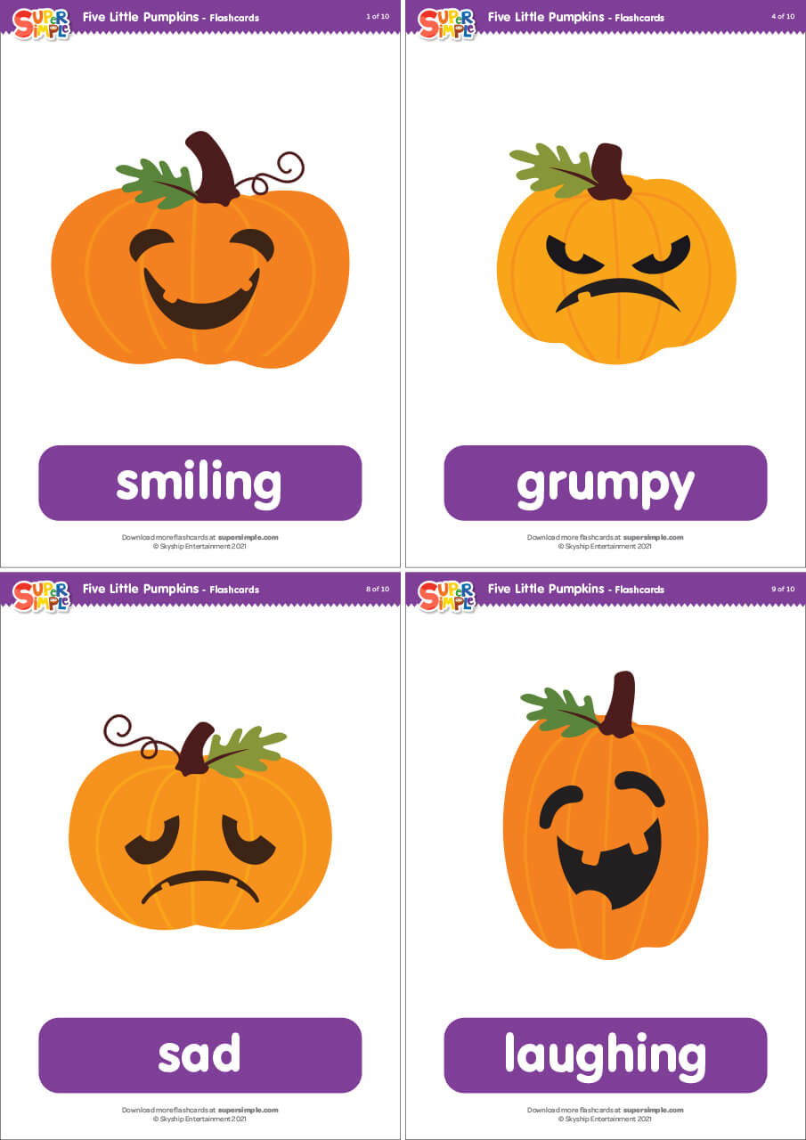 Five Little Pumpkins Flashcards - Super Simple throughout 5 Little Pumpkins Printables