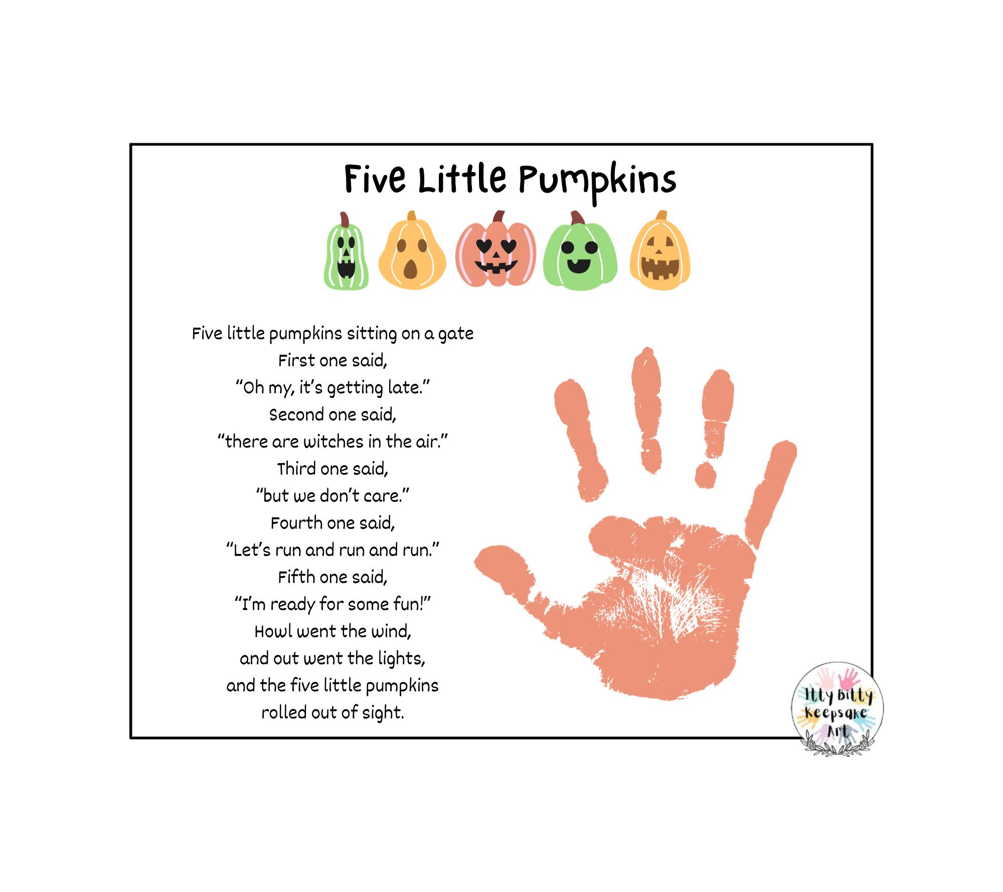 Five Little Pumpkins Poem Handprint Craft Art Printable Template intended for Preschool Five Little Pumpkins Printable
